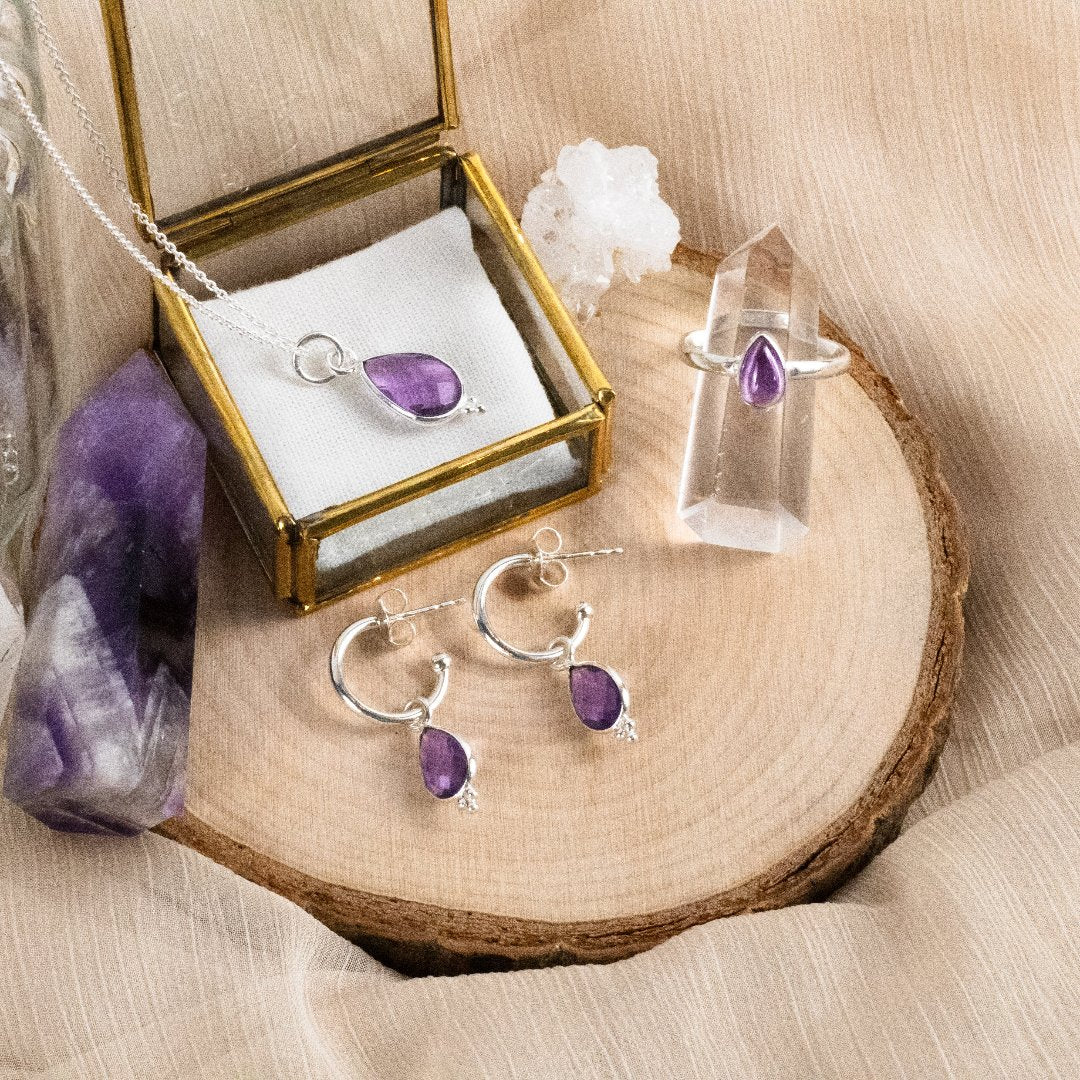 Luna Amethyst Tropfen Silber Set