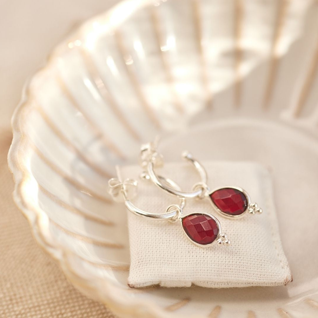 Luna Granat Hoops Silber