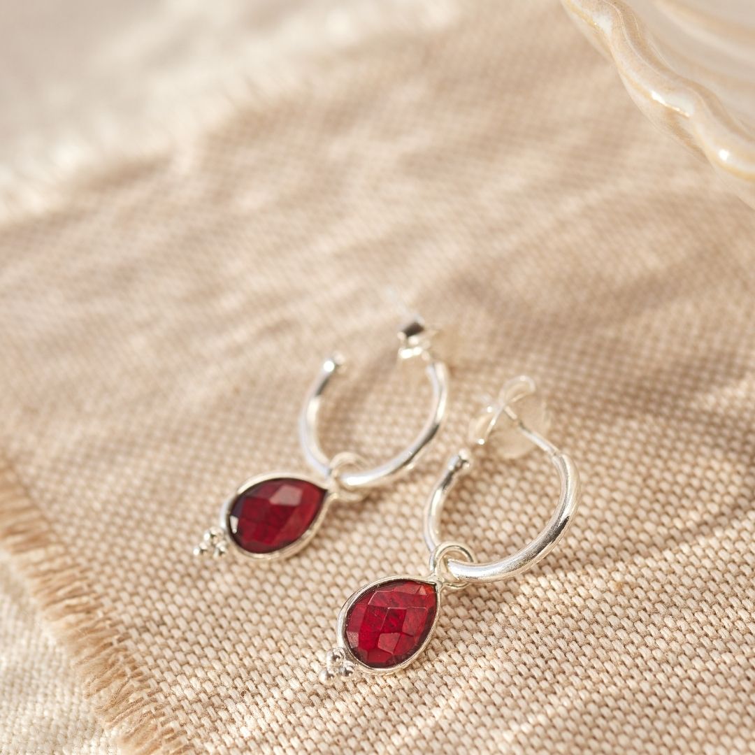 Luna Granat Hoops Silber