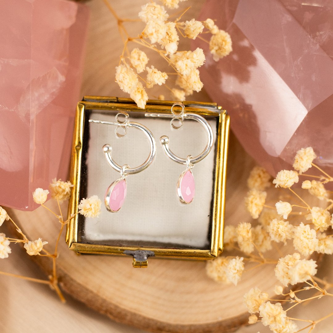 Luna SOL Rosenquarz Hoops Silber