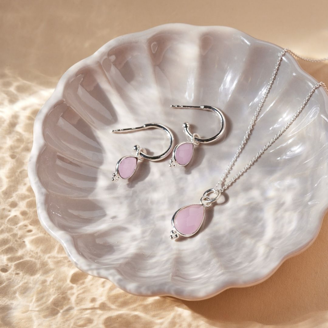 Luna Rosenquarz Hoops Silber