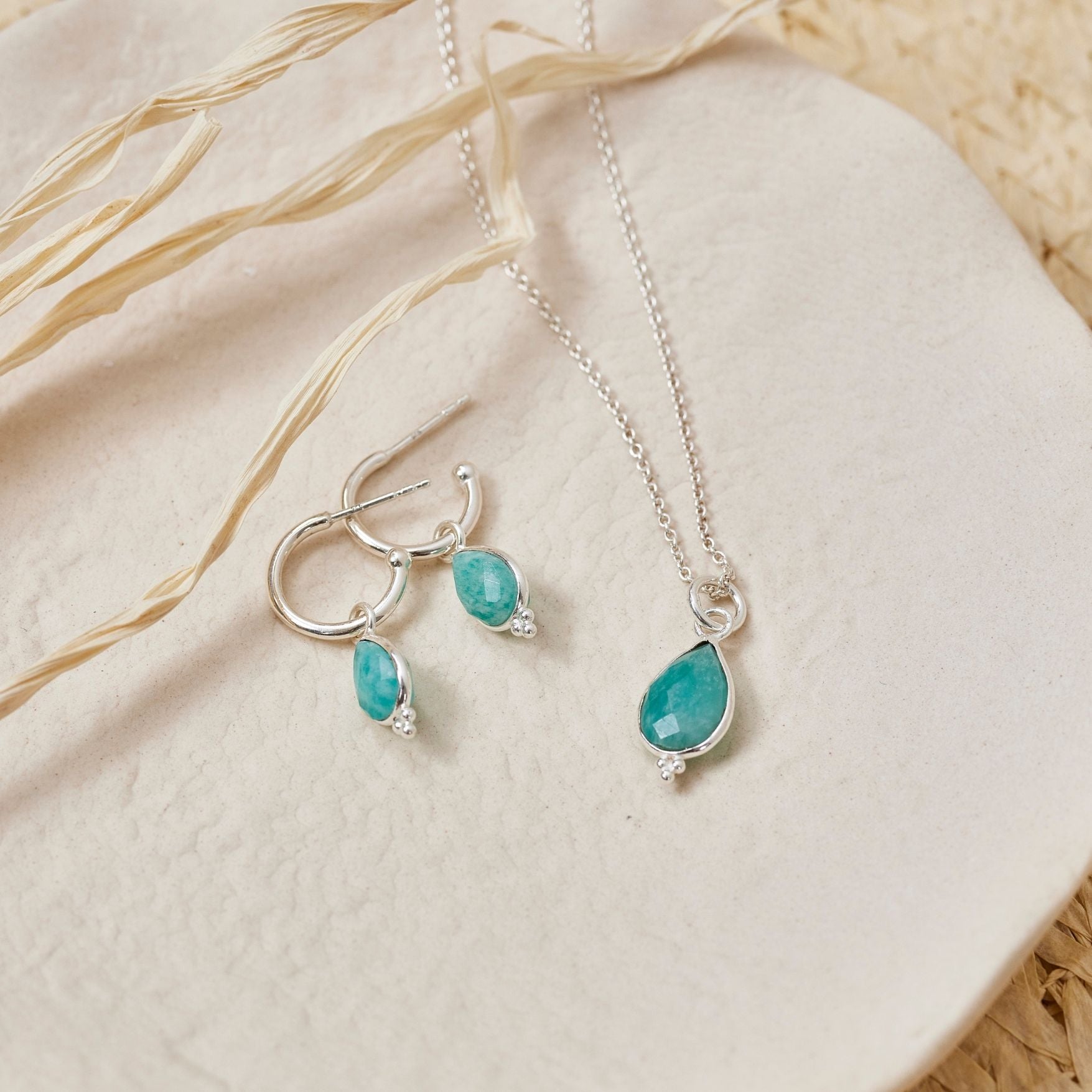 RIO Drops Amazonit Charm Silber