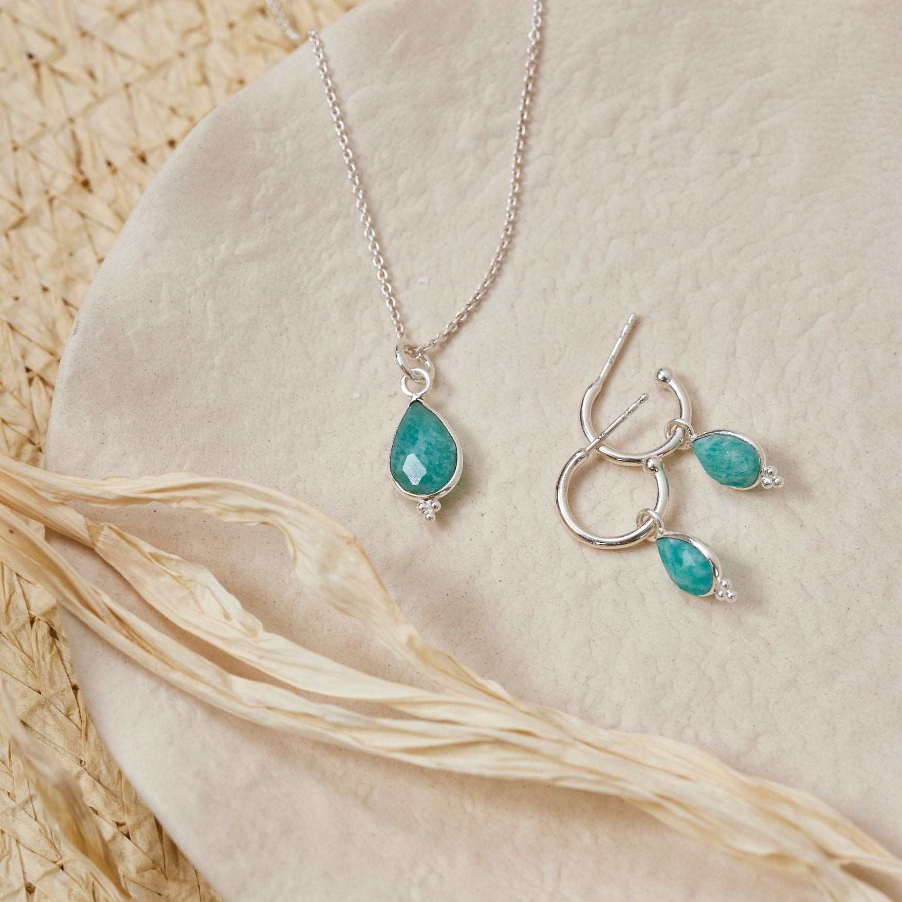 RIO Drops Amazonit Charm Silber
