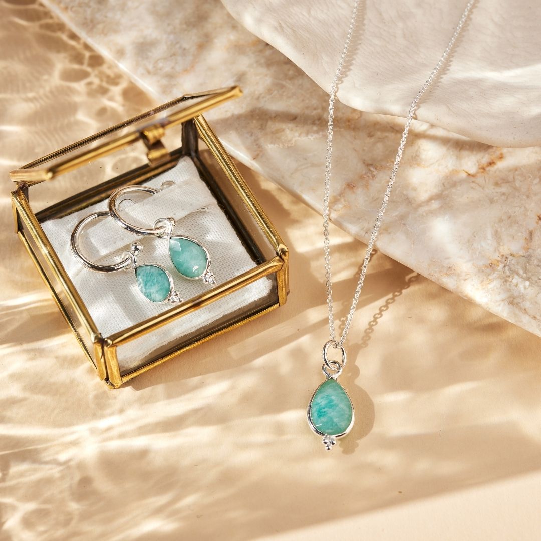 RIO Drops Amazonit Charm Silber