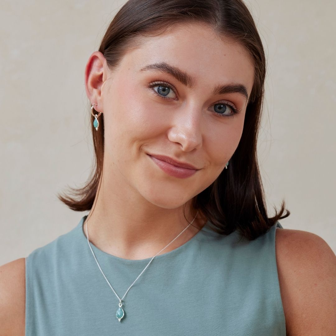 RIO Drops Amazonit Charm Silber