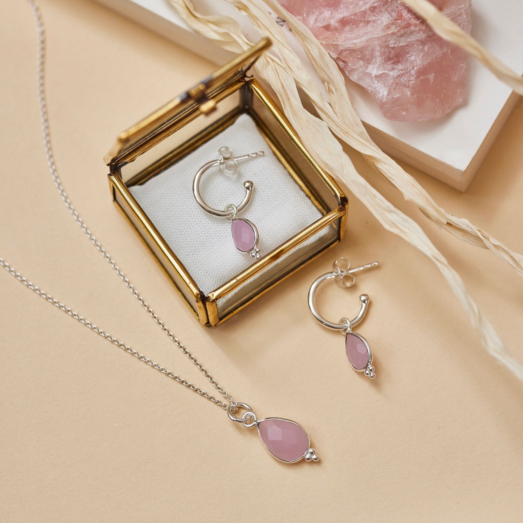 RIO Drops Rosenquarz Charm Silber