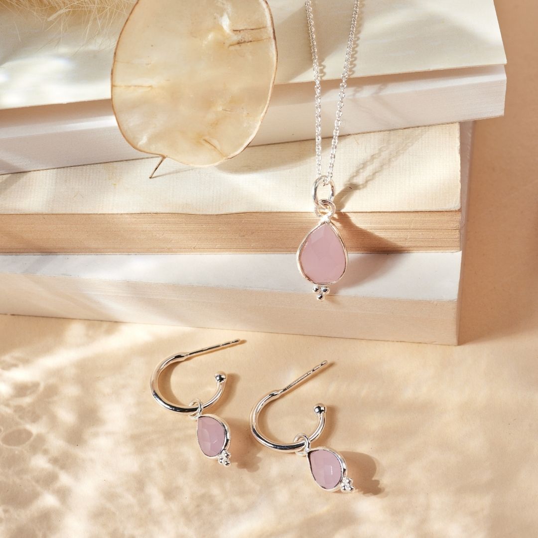 RIO Drops Rosenquarz Charm Silber