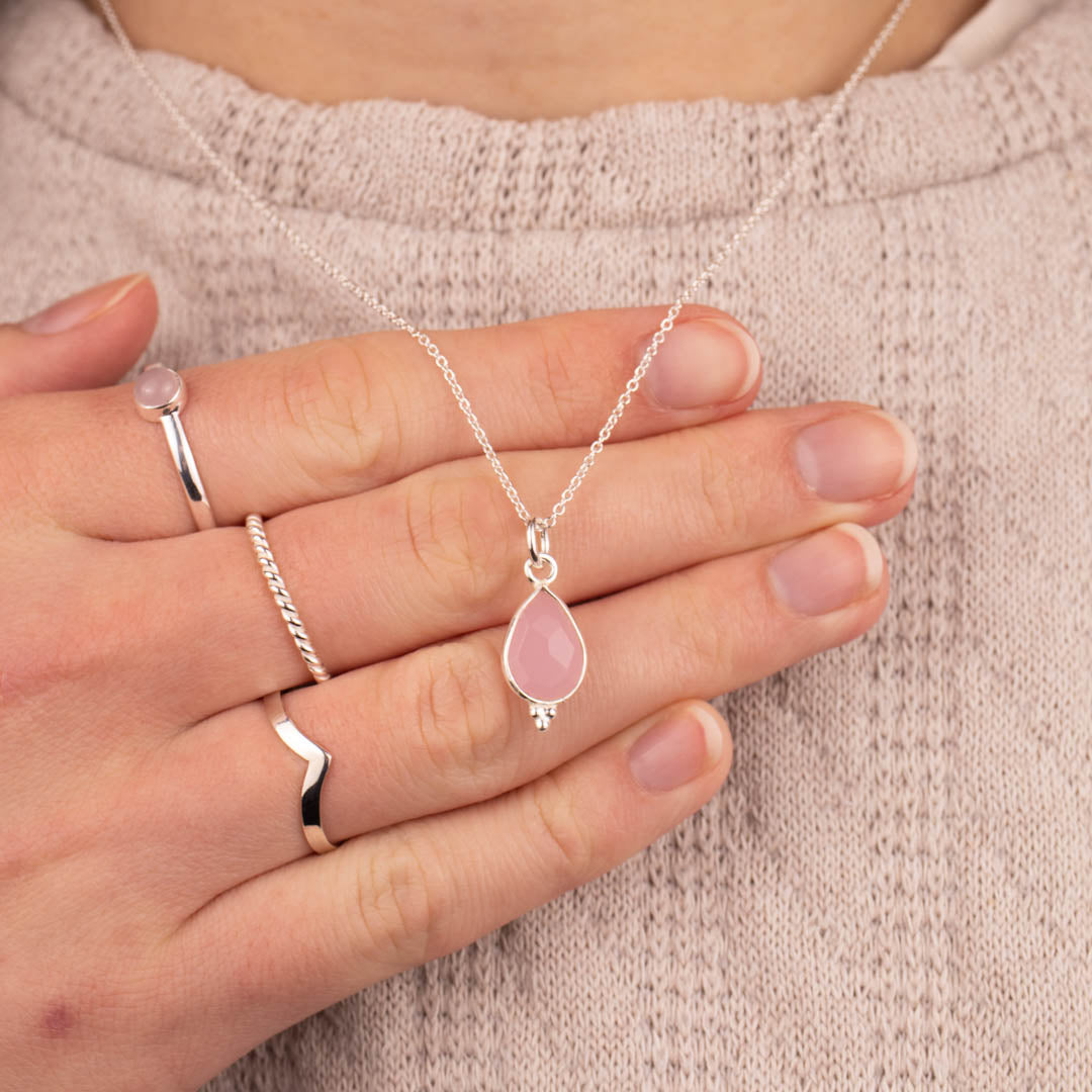 RIO Drops Rosenquarz Charm Silber