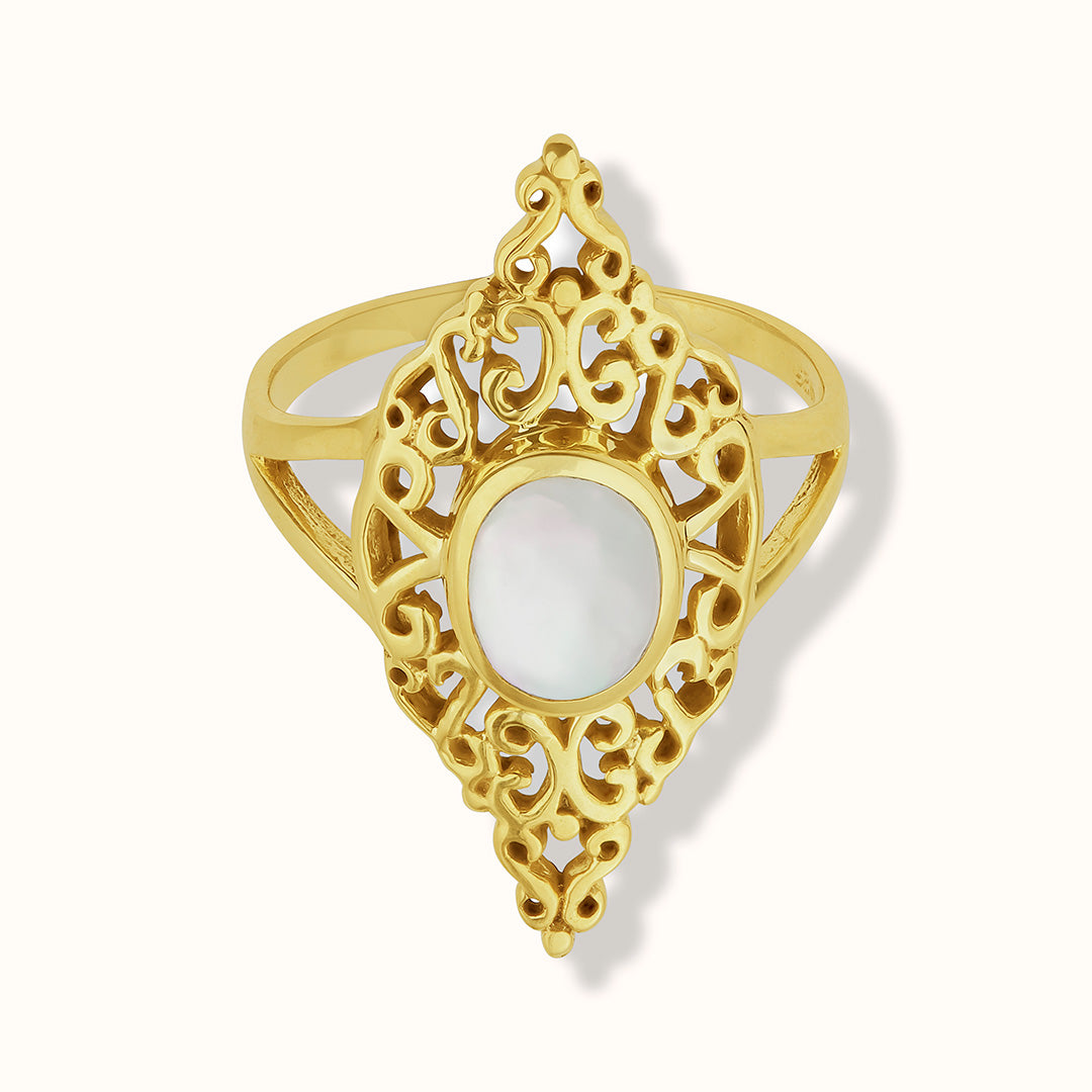 Sahara Weißes Perlmutt Ring Golden