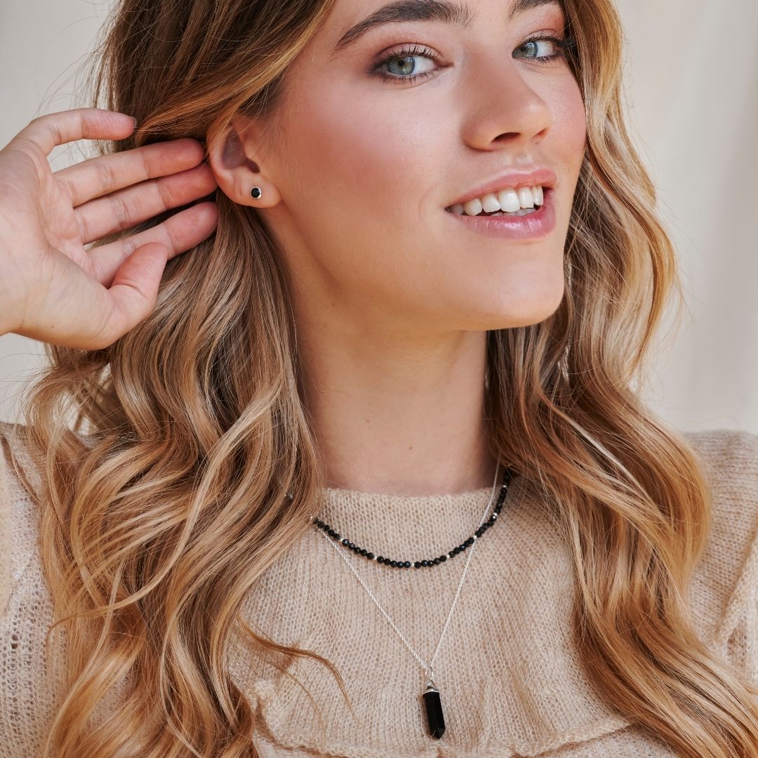 Soul Kristallspitze Onyx Charm Silber