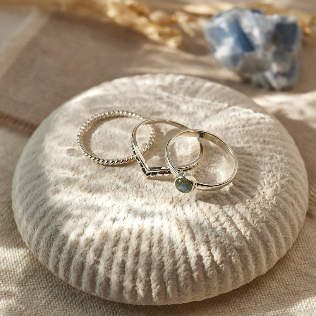 Una Labradorit Ring Silber Set