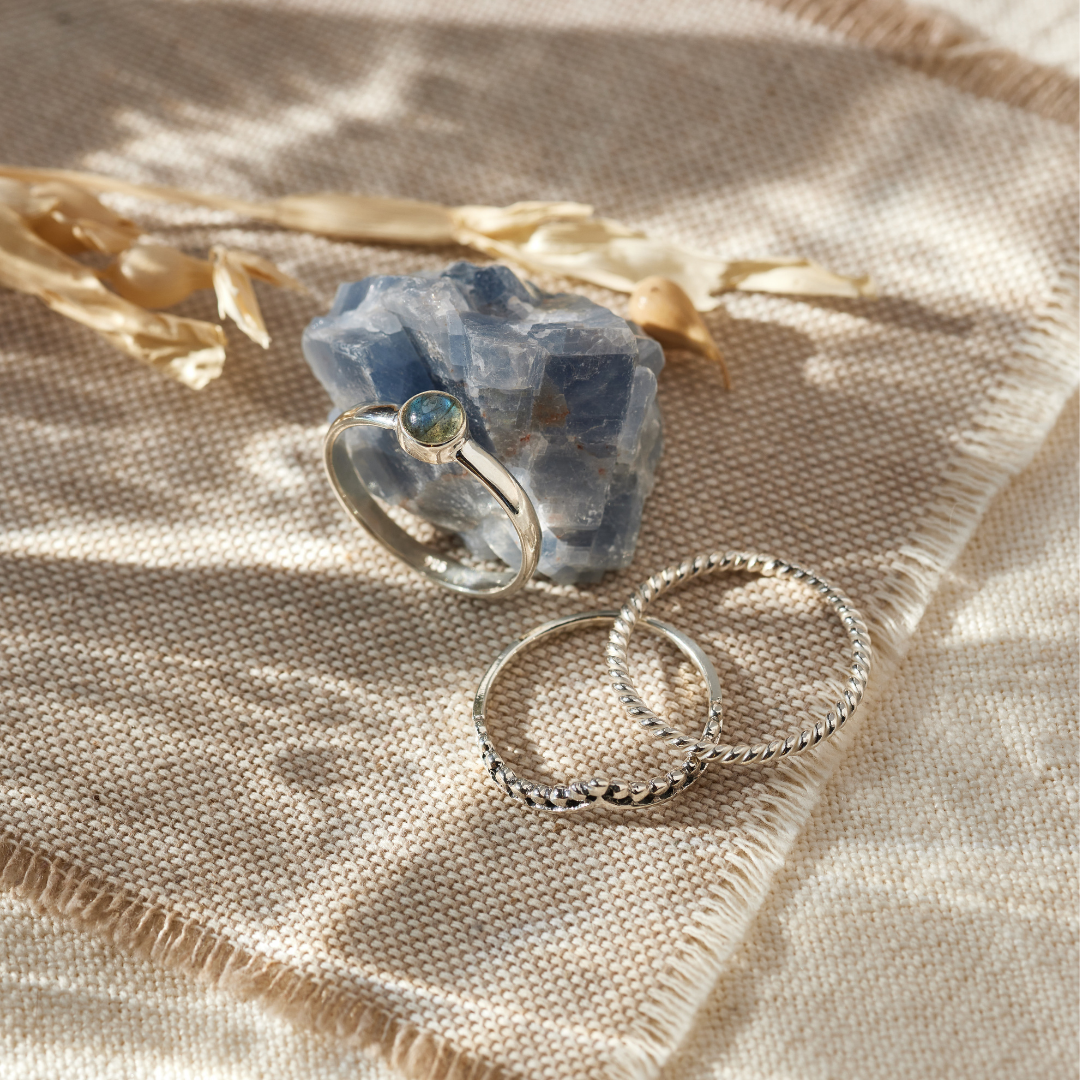Una Labradorit Ring Silber Set