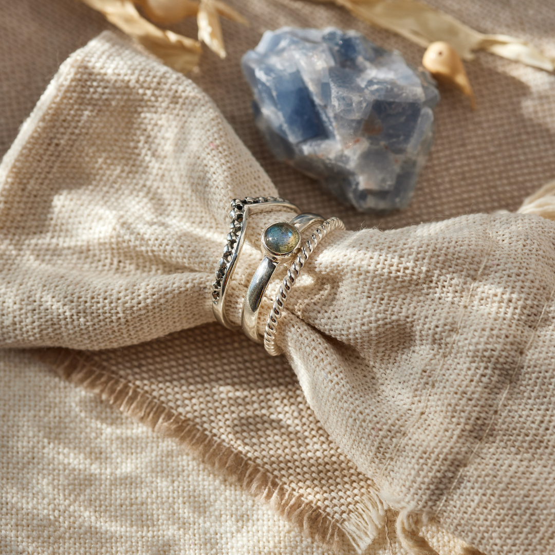 Una Labradorit Ring Silber Set