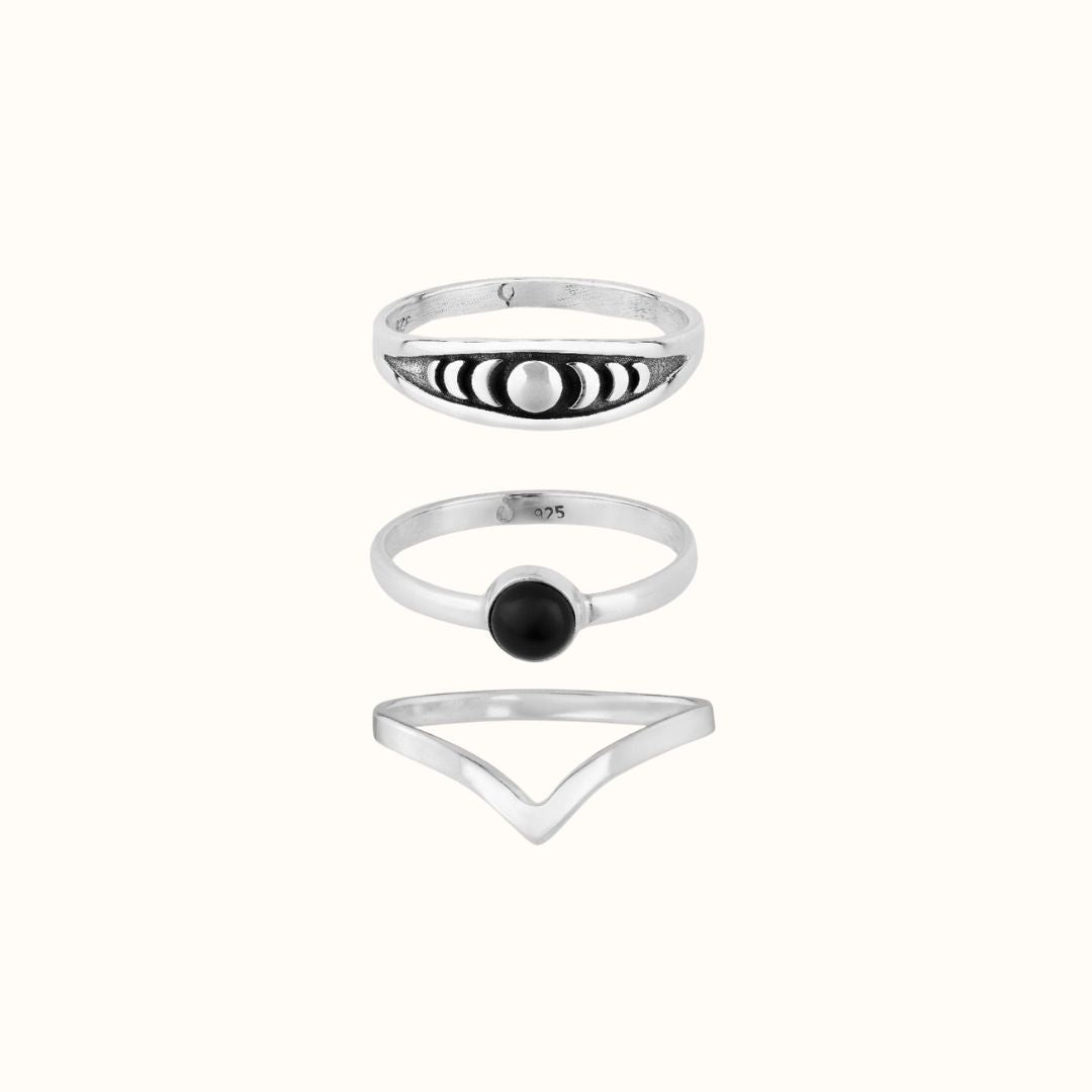 Moon Onyx Ring Silber Set