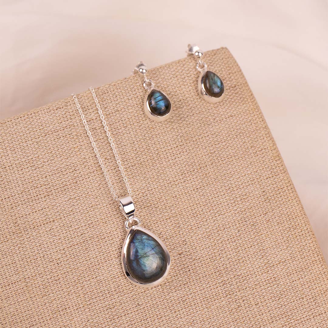 Labradorit Tropfen Silber Set - Spirit of Liebs