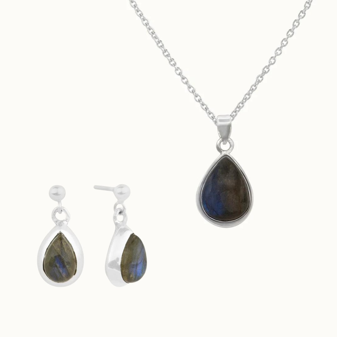 Labradorit Tropfen Silber Set - Spirit of Liebs