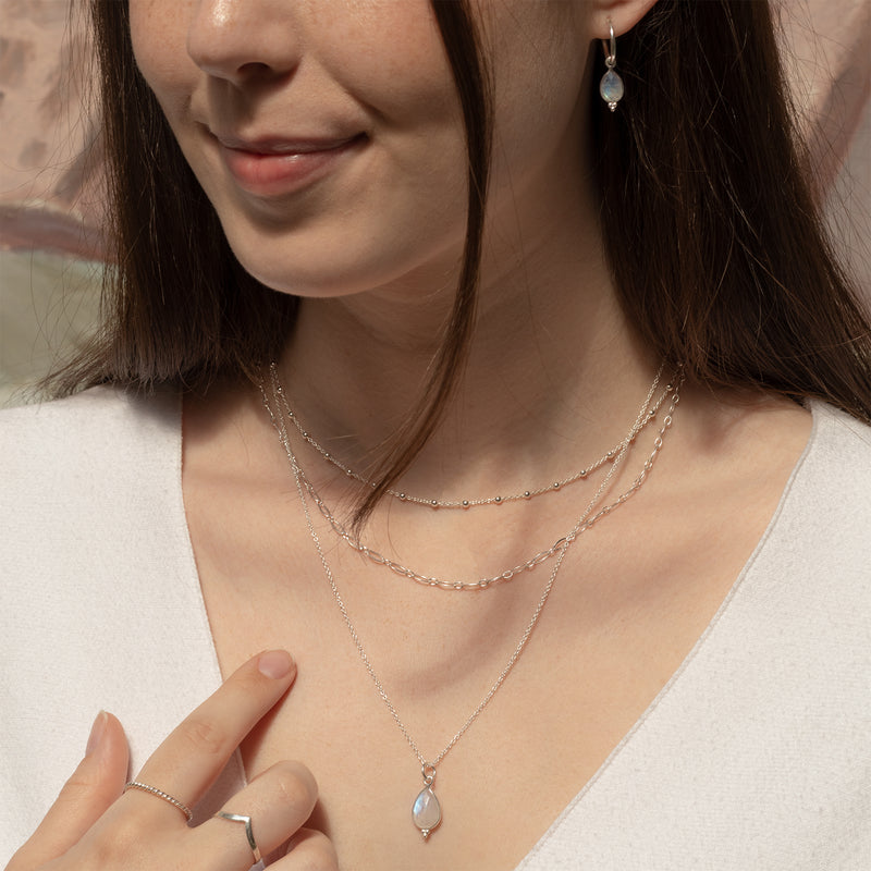 RIO Drops Mondstein Small Hoops Silber