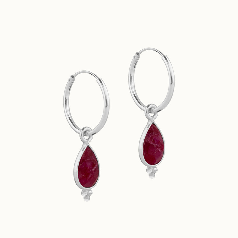 RIO Drops Rubin Small Hoops Silber