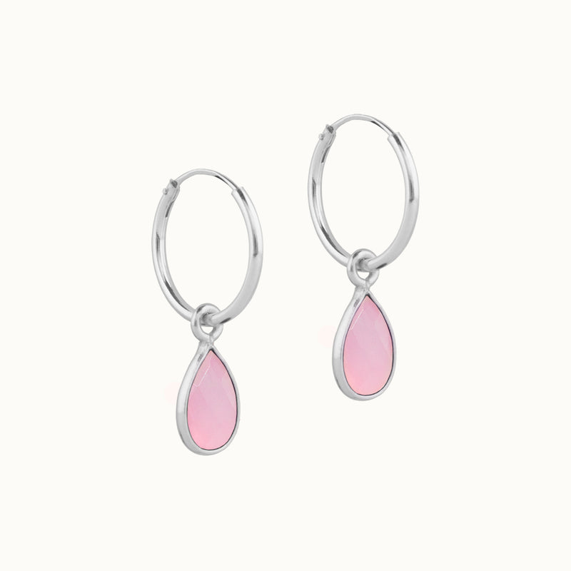 SOL Drops Rosenquarz Small Hoops Silber
