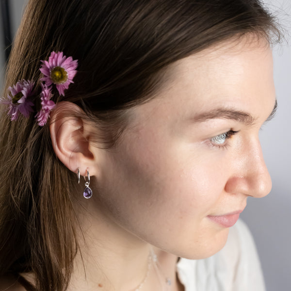 SOL Drops Amethyst Small Hoops Silber