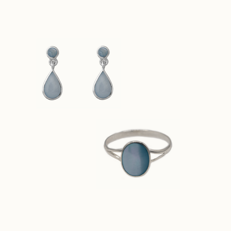 Blaues Perlmutt Set