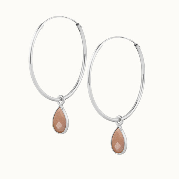 SOL Drops Peach-Mondstein Big Hoops Silber