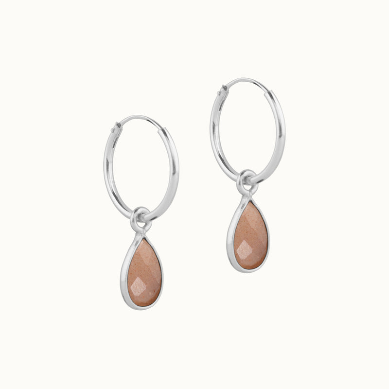 SOL Drops Peach-Mondstein Small Hoops Silber