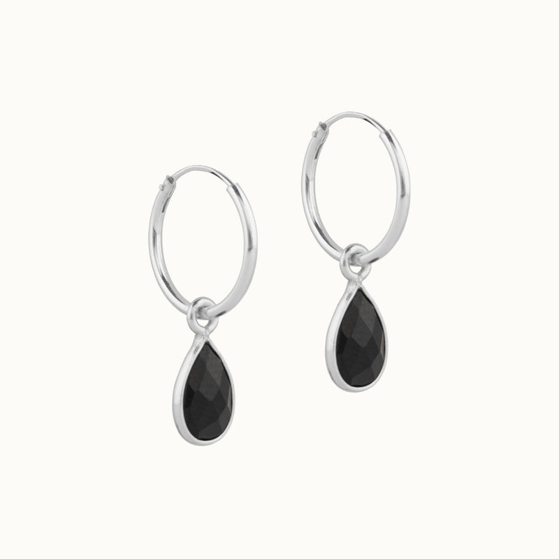 SOL Drops Onyx Small Hoops Silber