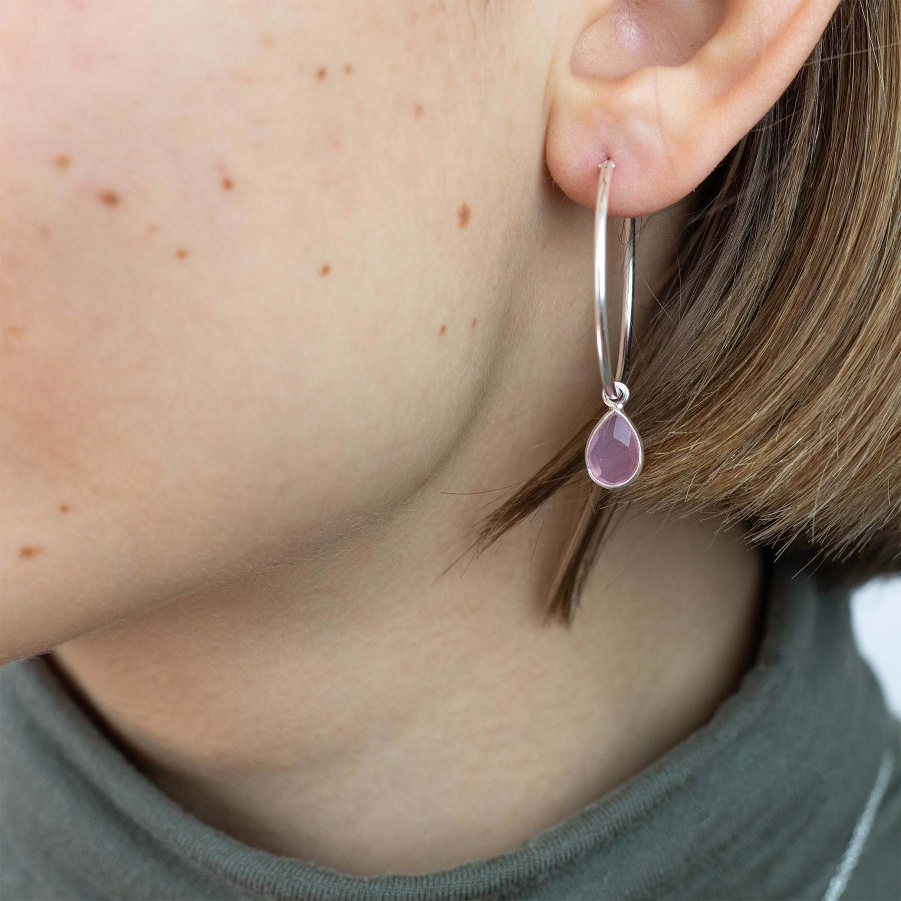 SOL Drops Rosenquarz Big Hoops Silber - Spirit of Liebs