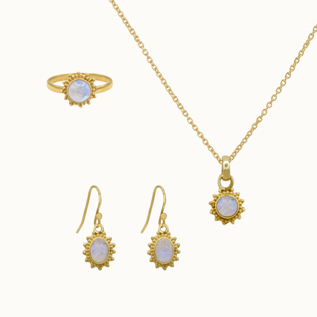 Indische Sonne Mondstein Golden Set - Spirit of Liebs