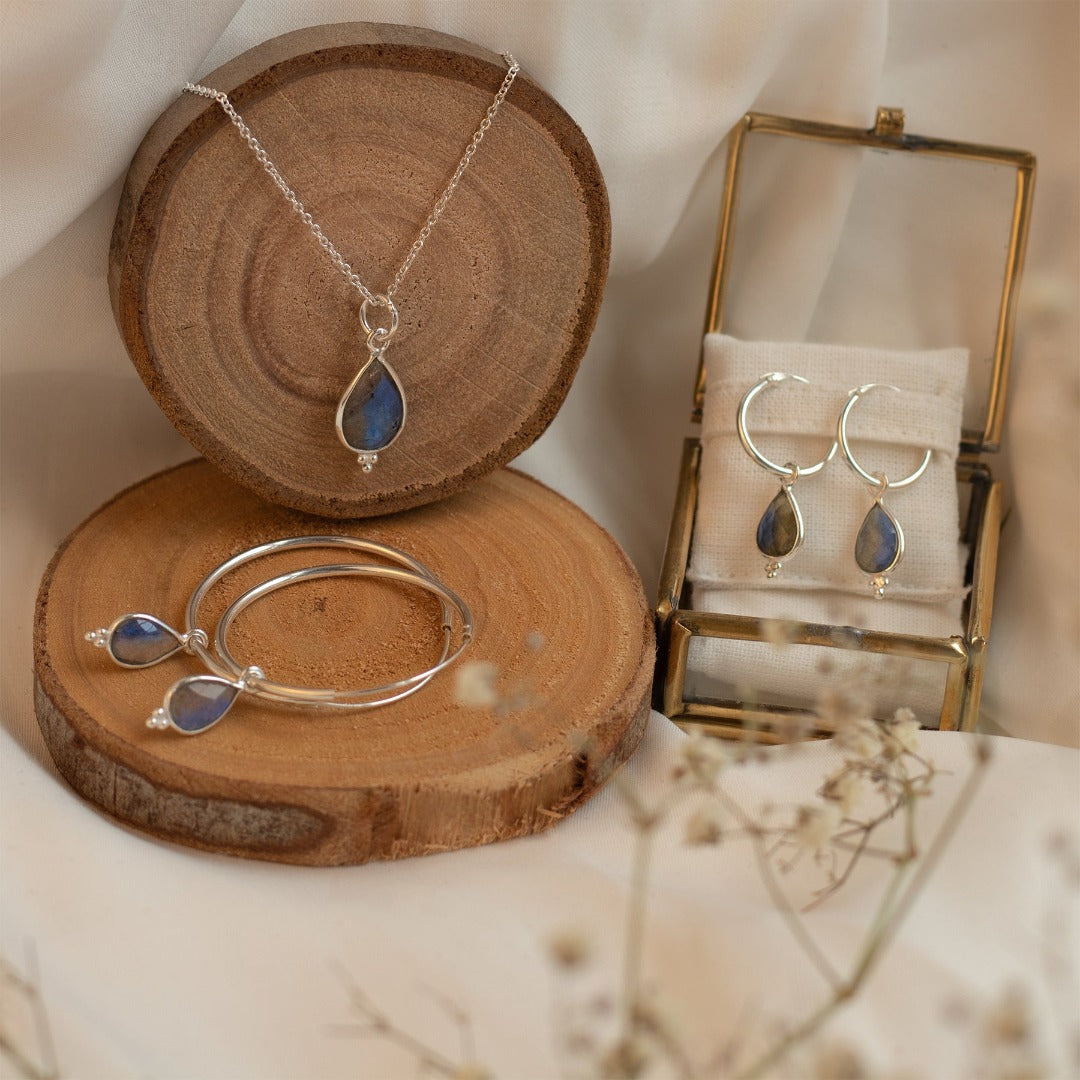RIO Drops Labradorit Big Hoops Silber - Spirit of Liebs